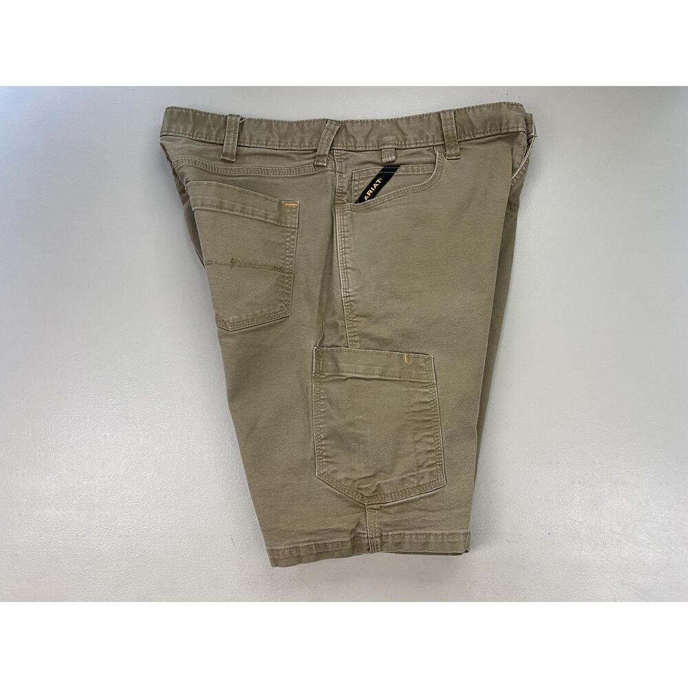Ariat Rebar M4 Cargo Shorts Mens 34 Khaki Canvas Stretch Relaxed Workwear 35x10